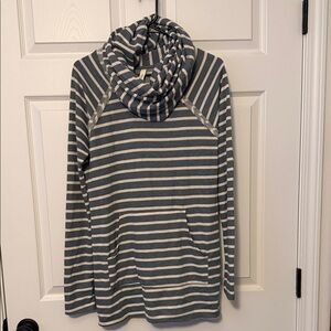 My Beloved Striped Cowl Neck Sweatshirt in Gray and Cream
